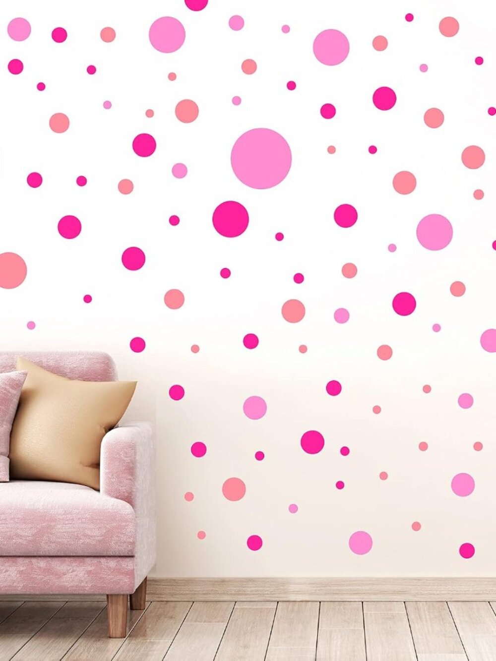 264 Pcs Pink Polka Dot Wall Decals, Circle Vinyl Peel and Stick